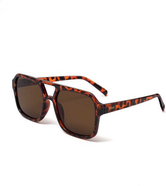 KIMU Influencer Zonnebril - Bruine Glazen - Tortoise Montuur - Social Media Hollywood Stoer Retro Avator Trendsetter Celebrity Pilotenbril Festival van KIMU