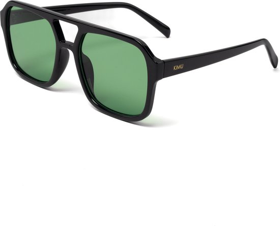 KIMU Influencer Zonnebril - Groene Glazen - Zwart Montuur - Social Media Hollywood Stoer Hip Retro Avator Trendsetter Celebrity Pilotenbril Festival van KIMU
