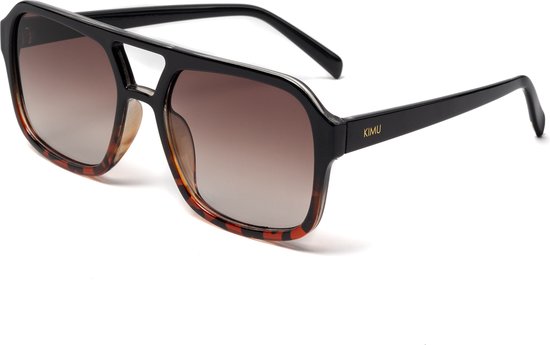 KIMU Influencer Zonnebril - Zwart Luipaard Montuur - Bruine Glazen - Social Media Hollywood Retro Avator Trendsetter Celebrity Pilotenbril Carnaval van Merkloos