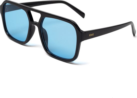 KIMU Influencer Zonnebril - Zwart Montuur - Blauwe Glazen - Social Media Hollywood Stoer Retro Hip Avator Trendsetter Celebrity Pilotenbril Carnaval van KIMU