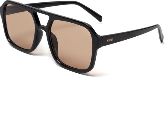 KIMU Influencer Zonnebril - Zwart Montuur - Bruine Glazen - Social Media Hollywood Stoer Hip Retro Avator Trendsetter Celebrity Pilotenbril Carnaval van KIMU
