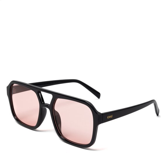 KIMU Influencer Zonnebril - Zwart Montuur - Roze Glazen - Social Media Hollywood Stoer Hip Retro Avator Trendsetter Celebrity Pilotenbril Carnaval van Merkloos