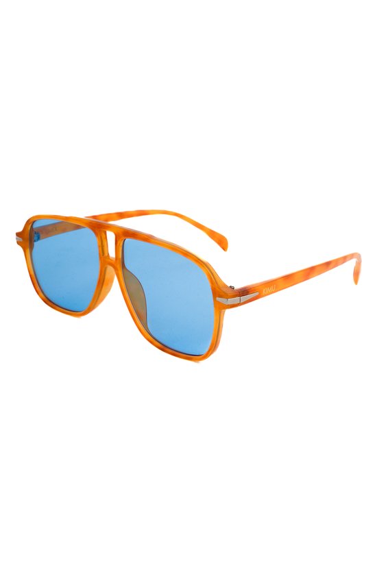 KIMU Motor Pilotenbril Dun - Oranje Montuur Kunststof - Blauwe Glazen - Zonnebril Bril Motorbril Retro Heren Dames Koningsdag WK EK Nederland Sinterklaas Kado van KIMU