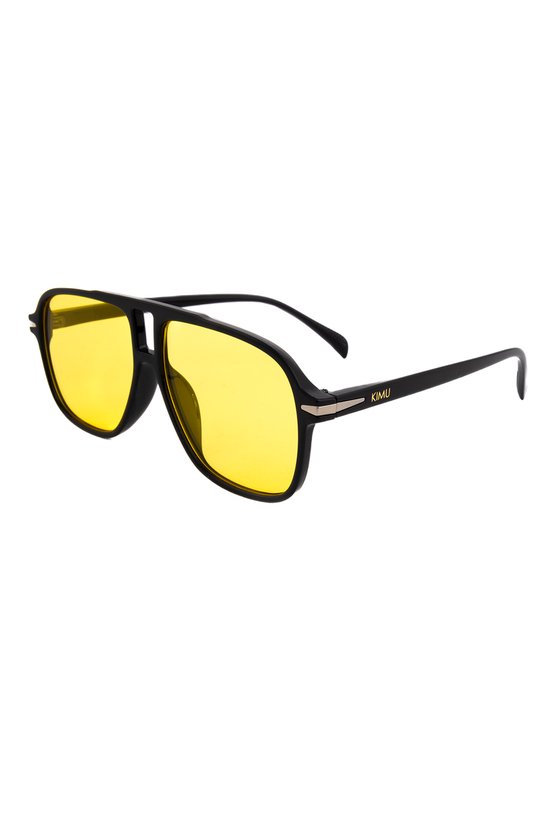 KIMU Motor Pilotenbril Dun - Zwart Montuur Kunststof - Gele Glazen - Zonnebril Bril Motorbril Retro Heren Dames Festival van Merkloos