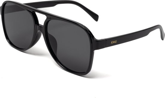 KIMU Motor Pilotenbril Groot - Zwart Montuur Kunststof - Zwarte Glazen - Zonnebril Piloten Bril Influencer Motorbril Vintage Heren Piloot Carnaval van Merkloos