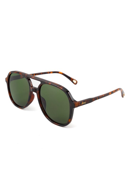 KIMU Motor Pilotenbril Rond - Tortoise Montuur Kunststof - G15 Groene Glazen - Zonnebril Bril Influencer Motorbril Retro Heren Dames Festival van KIMU