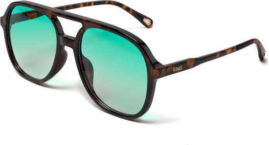 KIMU Motor Pilotenbril Rond - Tortoise Montuur Kunststof - Groene Glazen - Zonnebril Bril Influencer Motorbril Retro Heren Dames Mint Groen Carnaval van Merkloos