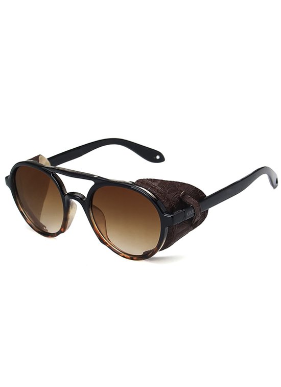 KIMU Motor Zonnebril - Donkerbruin Turtoise Montuur - Bruine Glazen Gradient Vintage Retro Seventies Motorbril Carrera-Look Zijflappen Dichte Zijkant Carnaval van KIMU