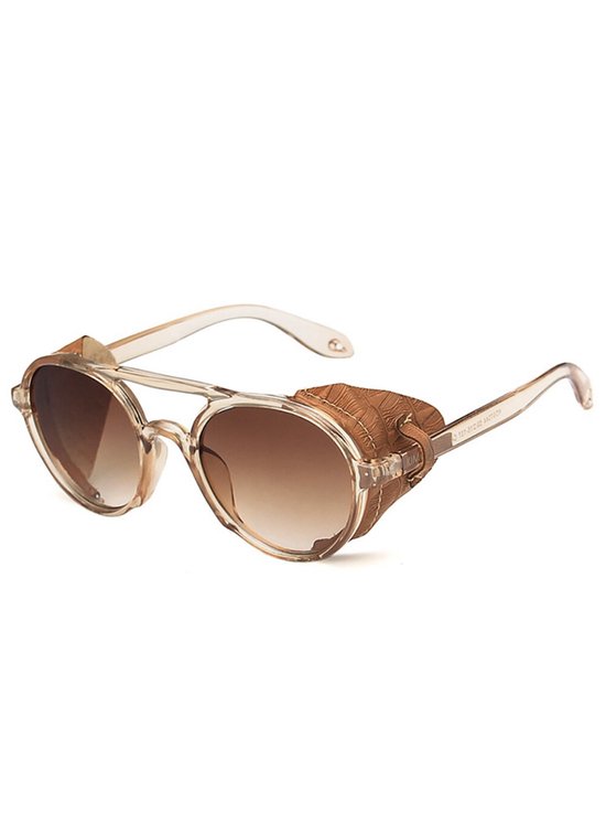 KIMU Motor Zonnebril - Lichtbruin Doorzichtig Montuur - Bruine Glazen Gradient - Vintage Seventies Motorbril Carrera-Look Zijflappen Dichte Zijkant Carnaval van KIMU
