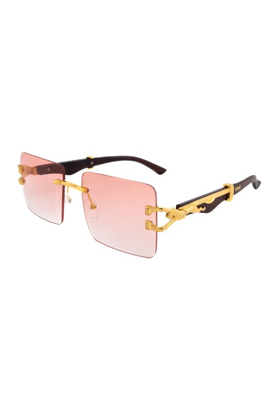 KIMU Panter Rechthoek Zonnebril - Goud Montuur - Roze Gradient Glazen - Volwassenen Kunststof Luxe Luipaard Cheetah Miljonair Rijkdom Halloween van KIMU