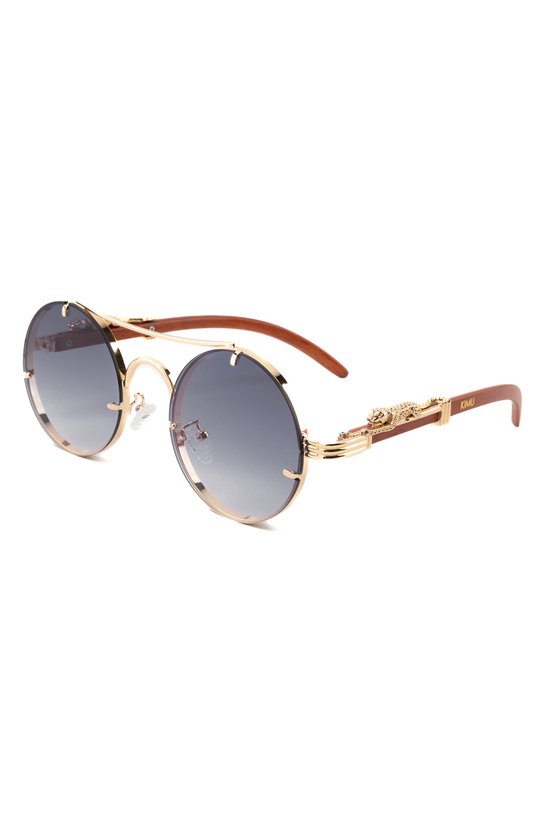 KIMU Panter Rond Zonnebril - Goud Montuur - Zwarte Gradient Glazen - Volwassenen Kunststof Luxe Luipaard Cheetah Mode Miljonair Rijkdom Sinterklaas Kado van KIMU
