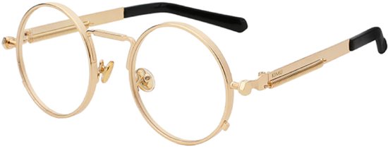 KIMU Ronde Bril Hipster - Goud Montuur Rond - Heldere Glazen Zonder Sterkte - Gouden Zonnebril - Sinterklaas Retro Hippie Uv Carnaval van KIMU