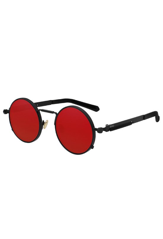 KIMU Ronde Bril Hipster - Zwart Montuur Rond - Rode Glazen - Nachtbril Autorijden Wintersport - Zwarte Zonnebril Uv - Retro Hippie Carnaval van KIMU