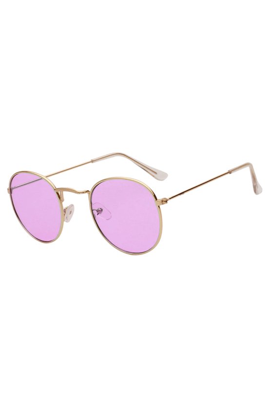 KIMU Ronde Bril Round Metal - Goud Montuur Rond - Paars Roze Glazen - Retro Zonnebril Gouden Vintage Brilletje Festival van Merkloos