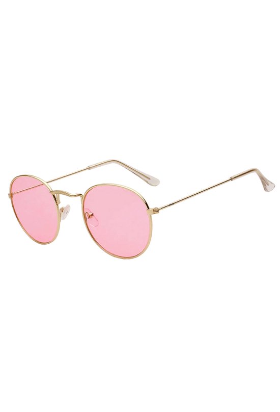 KIMU Ronde Bril Round Metal - Goud Montuur Rond - Roze Glazen - Retro Zonnebril Gouden Vintage Brilletje Festival