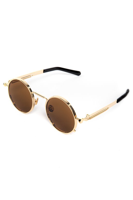 KIMU Ronde Zonnebril Hipster - Goud Montuur Rond - Bruine Glazen - Vintage Retro Hippie Gouden Brilletje Bruin Sixties Seventies Festival van Merkloos