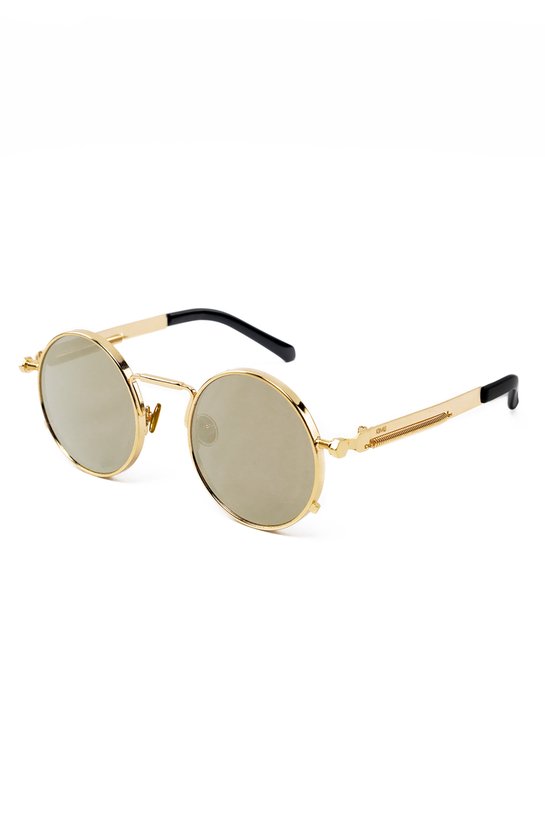 KIMU Ronde Zonnebril Hipster - Goud Montuur Rond - Gouden Spiegelglazen - Vintage Retro Hippie Brilletje Sixties Seventies Festival van Merkloos