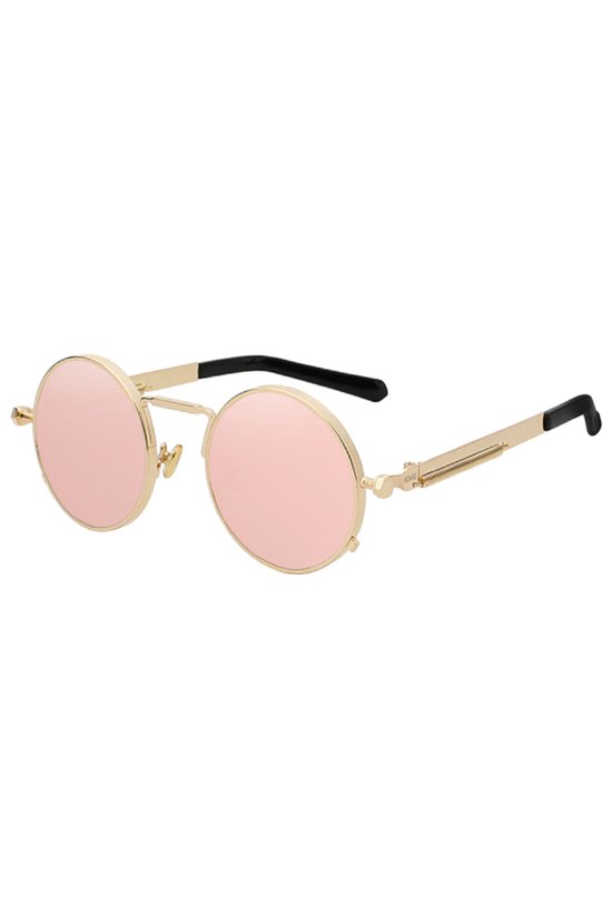 KIMU Ronde Zonnebril Hipster - Goud Montuur Rond - Rosé Spiegelglazen - Vintage Retro Roségoud Gouden Lichtroze Hippie Roze Brilletje Carnaval van Merkloos