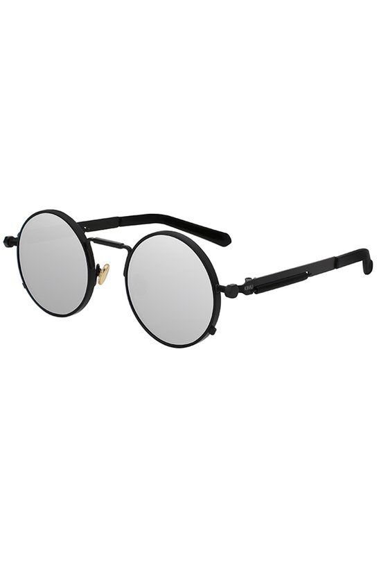 KIMU® Ronde Zonnebril Hipster - Zwart Montuur Rond - Zilveren Spiegelglazen - Vintage Retro Hippie Zilver Motor Brilletje Halloween