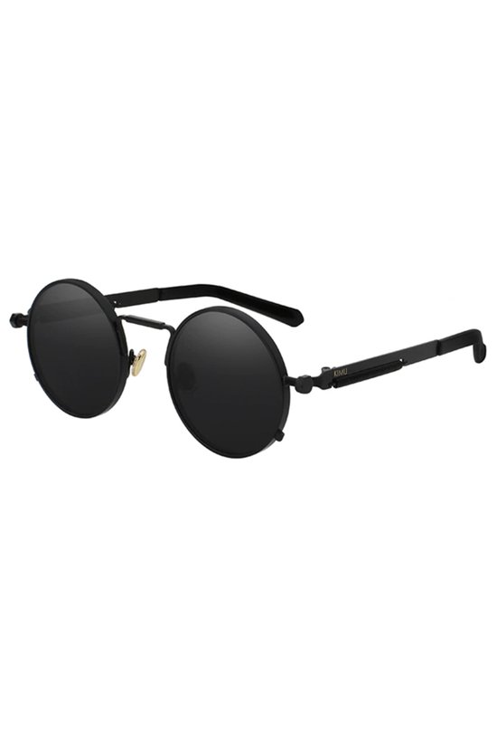 KIMU Ronde Zonnebril Hipster - Zwart Montuur Rond - Zwarte Glazen - Vintage Retro Hippie Brilletje Sixties Seventies Carnaval van KIMU