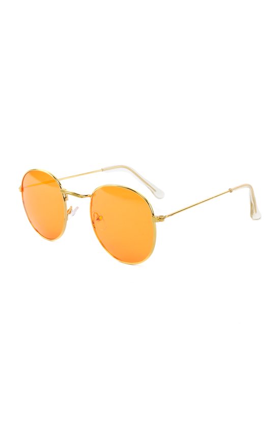 KIMU Ronde Zonnebril Round Metal - Goud Montuur Rond - Oranje Glazen - Retro Gouden Vintage EK WK Holland Nederland Koningsdag Festival van KIMU