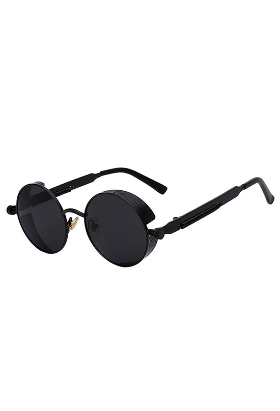 KIMU Ronde Zonnebril Steampunk Vintage - Zwart Montuur Rond - Zwarte Glazen - Sixties Seventies Retro Carnaval van KIMU