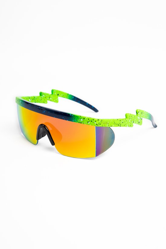 KIMU Skibril Zonnebril - Groen Montuur - Oranje Spiegelglazen - Foute Ski Bril Fietsbril Sportbril Motorbril Fout Skipak Goggles Wintersport Carnaval van Merkloos