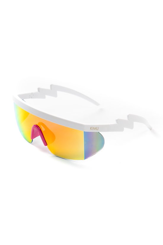 KIMU Skibril Zonnebril - Wit Montuur - Oranje Spiegelglazen - Foute Ski Bril Fietsbril Sportbril Motorbril Fout Skipak Goggles Yeetz Sport Carnaval van Merkloos