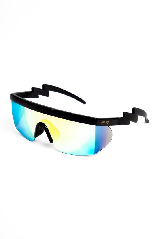 KIMU Skibril Zonnebril - Zwart Montuur - Groene Spiegelglazen - Foute Ski Bril Fietsbril Sportbril Motorbril Fout Skipak Fiets Snowboarden Festival van KIMU