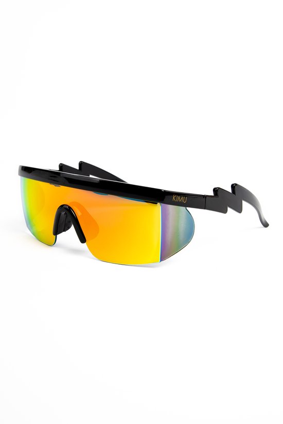 KIMU Skibril Zonnebril - Zwart Montuur - Oranje Spiegelglazen - Foute Ski Bril Fietsbril Sportbril Motorbril Fout Skipak Goggles Snowboard Festival van KIMU