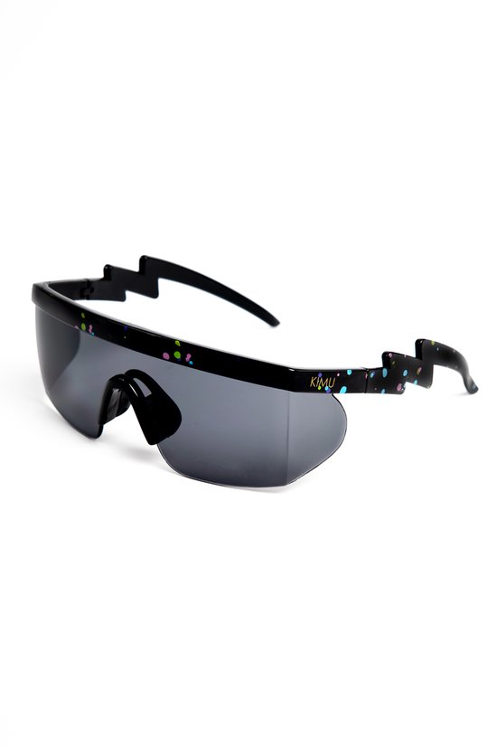 KIMU Skibril Zonnebril - Zwart Montuur - Zwarte Glazen - Foute Ski Bril Wintersport Sneeuwbril Goggles Sportbril Yeetz Fout Sport Skipak Festival van KIMU