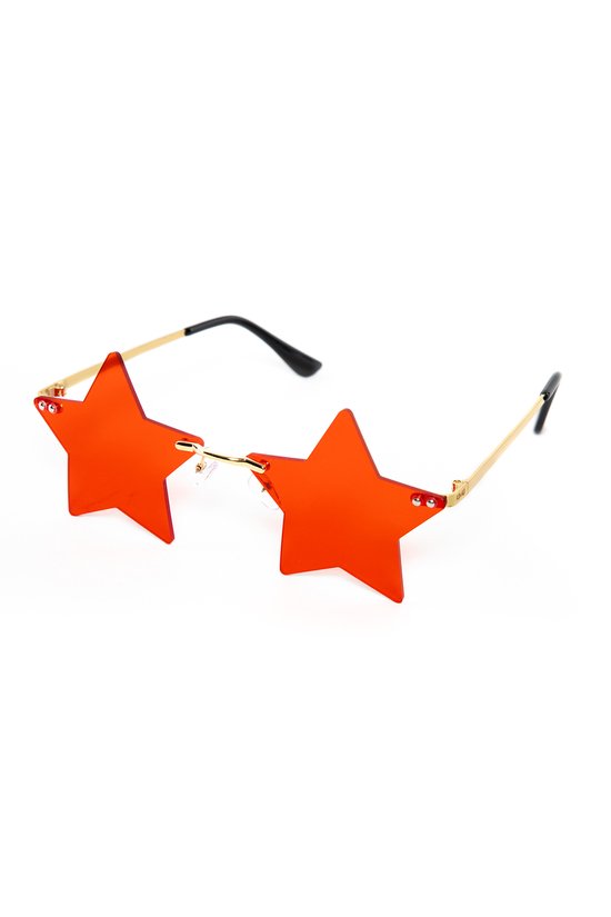 KIMU Sterren Zonnebril - Goud Montuur - Rode Glazen - Hollywood Superster Sterretjes Ster Sterrenhemel Lichtjes Bril Superstar Rood Gouden Festival van KIMU