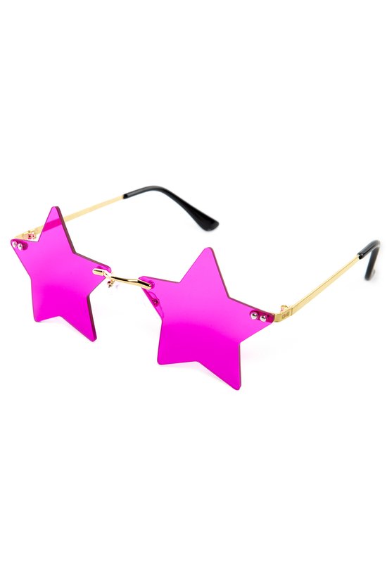KIMU Sterren Zonnebril - Goud Montuur - Roze Glazen - Hollywood Superster Sterretjes Ster Sterrenhemel Lichtjes Bril Superstar Star Gouden Festival van KIMU