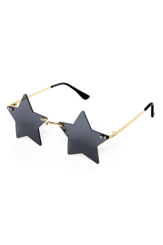 KIMU Sterren Zonnebril - Goud Montuur - Zwarte Glazen - Hollywood Superster Sterretjes Ster Sterrenhemel Lichtjes Bril Star Superstar Zwart Festival van KIMU