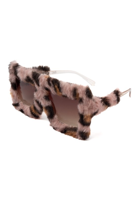 KIMU Vierkant Bont Zonnebril - Luipaard Bruin Montuur Kunststof - Bruine Glazen - Cheetah Panter Zonnebril Bril Vacht Zacht Dons Festival van KIMU