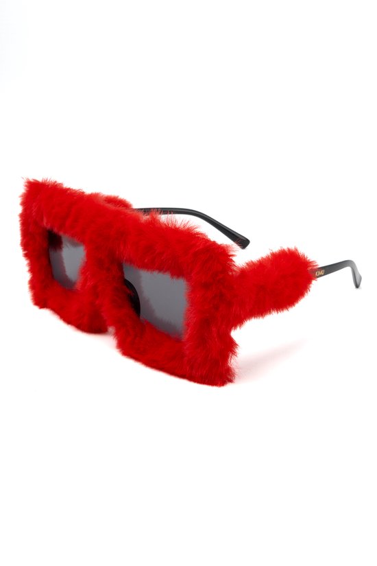 KIMU Vierkant Bont Zonnebril - Rood Montuur Kunststof - Zwarte Glazen - Ara Papegaai Elmo Roodborstje Zonnebril Bril Vacht Zacht Dons Festival van KIMU
