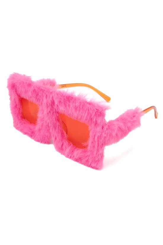 KIMU Vierkant Bont Zonnebril - Roze Montuur Kunststof - Rode Glazen - Ara Papegaai Flamingo Pelikaan Kaketoe Cupido Valentijn Zonnebril Dons Halloween van KIMU
