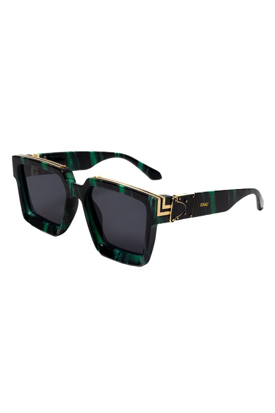 KIMU Vierkant Dik Montuur Zonnebril - Marmer Groen Zwart Montuur - Zwarte Glazen - Rechthoek Geometrisch Oversized Designer Hollywood Elegant Zomer Festival van KIMU