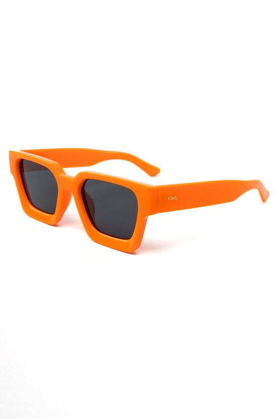 KIMU Vierkant Dik Montuur Zonnebril - Oranje Montuur - Zwarte Glazen - Rechthoek Oversized Hollywood Elegant Zomer EK WK Holland Nederland Koningsdag Festival van KIMU