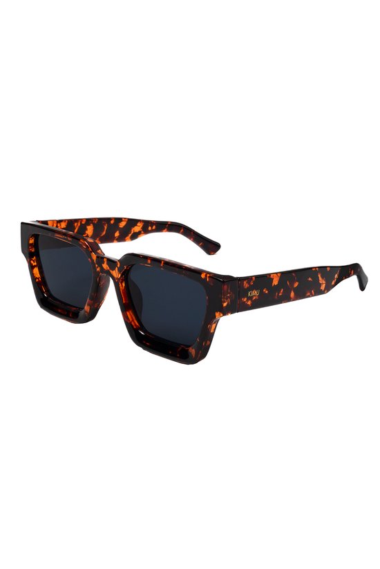 KIMU Vierkant Dik Montuur Zonnebril - Tortoise Montuur - Zwarte Glazen - Rechthoek Geometrisch Oversized Designer Hollywood Elegant Zomer Festival van KIMU