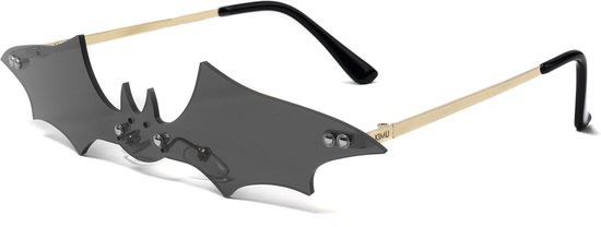 KIMU Vleermuis Zonnebril - Goud Montuur - Zwarte Glazen - Vampier Vleugels Batman Halloween Eng Spooky Horror Carnaval Bat Nachtdier Festival van KIMU