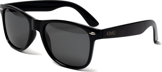 KIMU Way Farer Zonnebril - Rechthoekig Zwart Montuur - Zwarte Glazen - Bril Hipster Vintage Retro Dames Heren Vierkant Rechthoekige Classic Festival van KIMU