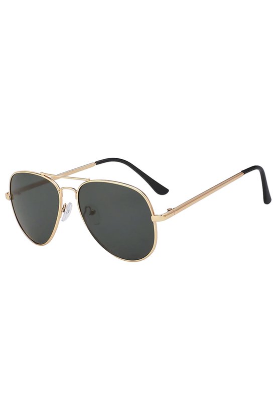 KIMU Zonnebril Avator Heren - Goud Montuur - Zwarte Glazen - Gouden Pilotenbril Seventies Vintage Retro Piloot Model Carnaval van Merkloos