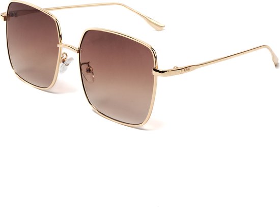 KIMU Zonnebril Grote Rechthoek - Goud Montuur - Bruine Glazen - Vierkant Oversized Geometrich Gradient Designer Hollywood Zomer Elegant Carnaval van Merkloos