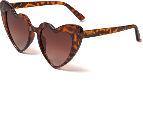 KIMU Zonnebril Hartjes Cat Eye - Bruin Luipaard Montuur - Bruine Gradient Glazen - Vintage Seventies Hippie Retro Love Festival van KIMU