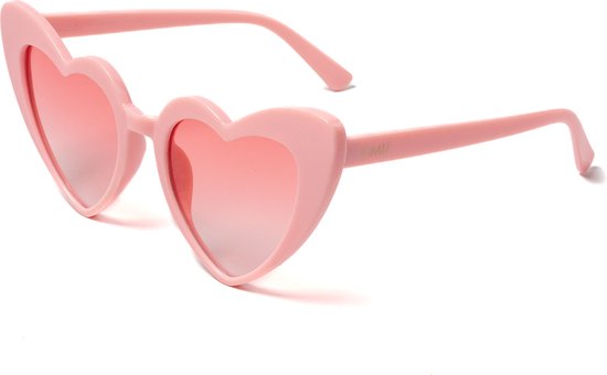 KIMU Zonnebril Hartjes Cat Eye - Lichtroze Montuur - Lichtroze Gradient Glazen - Vintage Seventies Hippie Retro Love Festival van KIMU