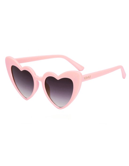 KIMU® Zonnebril Hartjes Cat Eye - Lichtroze Montuur - Zwarte Glazen - Vintage Seventies Hippy Retro Love Festival