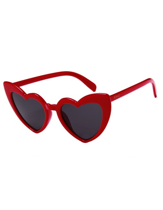 KIMU® Zonnebril Hartjes Cat Eye - Rood Montuur - Zwarte Glazen - Vintage Seventies Hippy Retro Love Festival