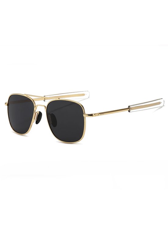 KIMU Zonnebril Pilotenbril American Heren - Goud Montuur - Rechthoekige Zwarte Glazen - Optical Legend Colonel Caravan Carnaval van KIMU