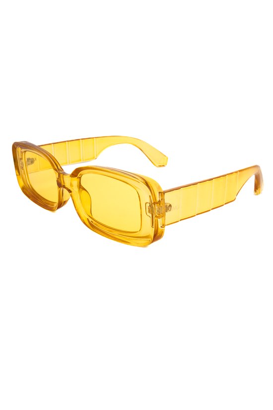 KIMU® Zonnebril Y2K Rechthoek - Geel Montuur - Gele Glazen - Volwassenen Zomer Zon Zonnetje Kleurrijk Dames Heren Feest Modern Vierkant Festival